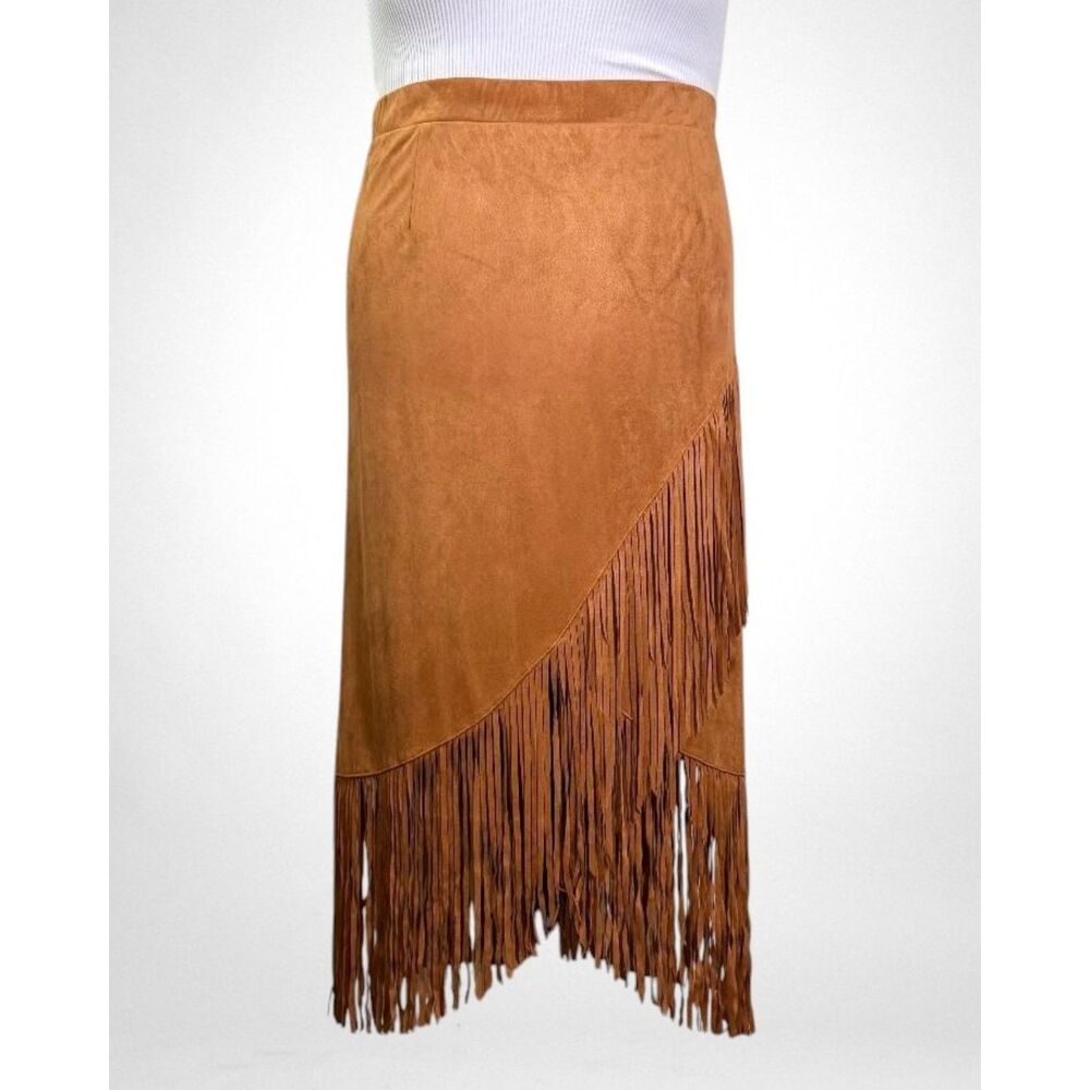 American West by Carolyn Pollack Faux Suede Knit Fringe Skirt, NEW! Size 2X